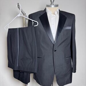 Gerald Austin Tuxedo Suit Mens‎ 44L 38x29 Black Solid Peak Lapel Formal Wedding
